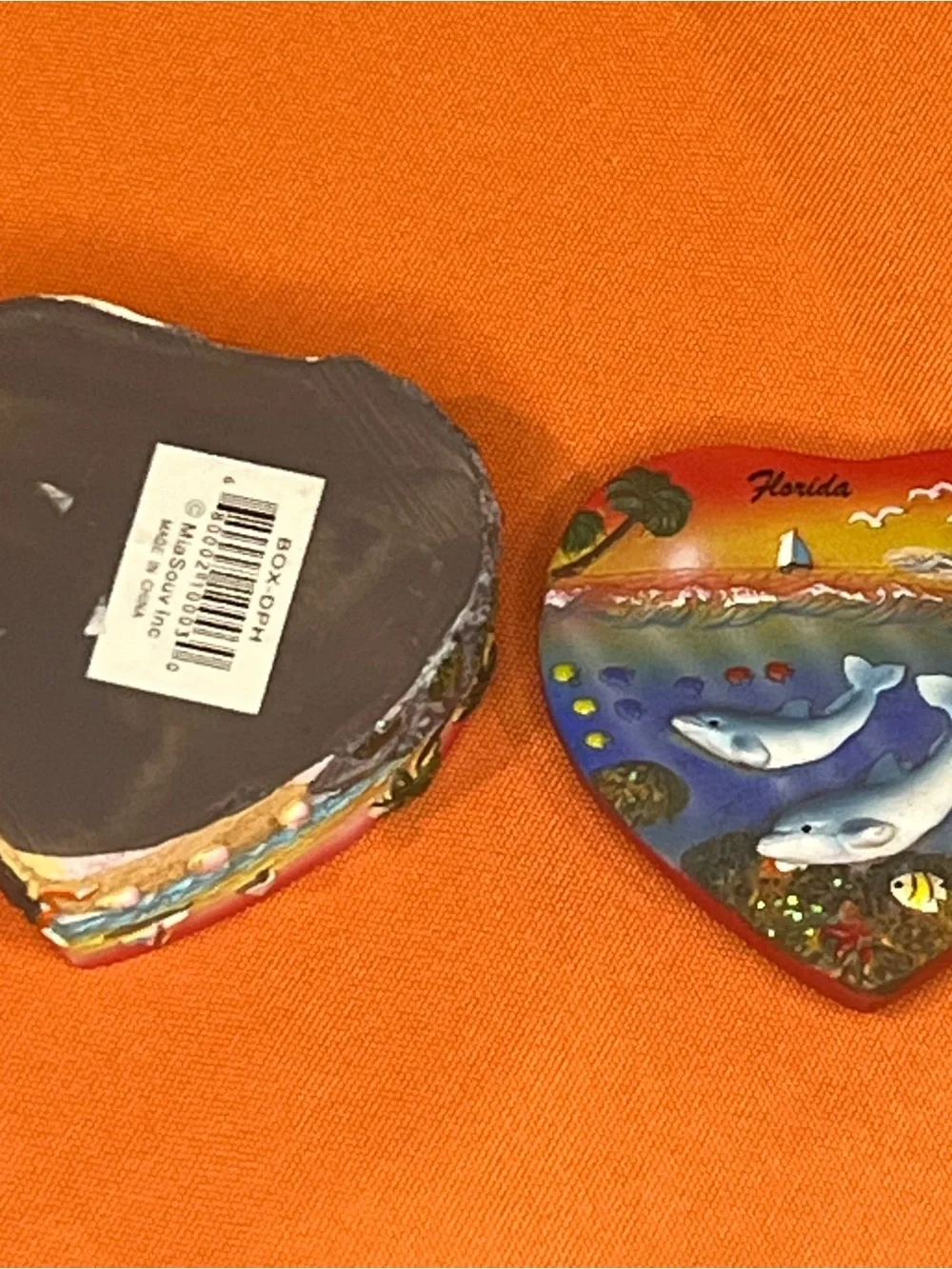 Florida Heart Shaped Trinket Box with Dolphins